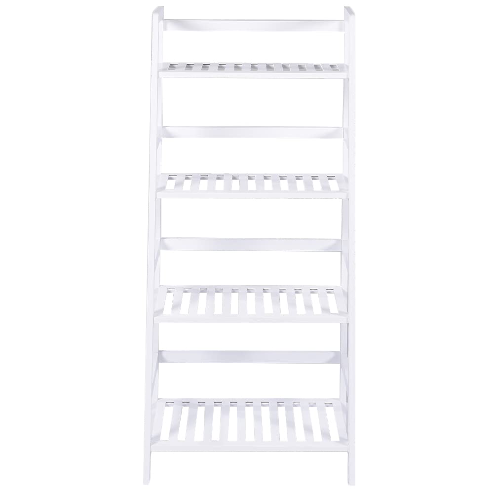 BAKAJI Regał na książki 4 półki z drewna bambusowego nowoczesny design do salonu salonu domowego biura rozmiar 116 x 48 x 32 cm bambus (biały)