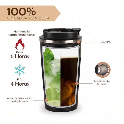 Miniatura 2 de Smarthers Termo Café O Te - Taza Termo Cafe Para Llevar, Vaso Termico Con Mantenimiento De Frío Y Calor 4-6 Hrs, Taza Térmica De Acero Inoxidable Bpa Free, Vaso Café Para Llevar, Vaso Termico Duradero