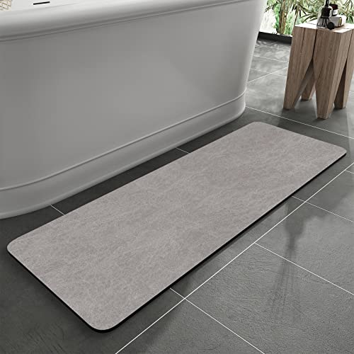 MontVoo -Bath Mat Rug-Rubber Backing Non Slip Quick Dry Absorbent Thin Bathroom Rugs Fit Under Door-Faux Suede Surface Bathroom Floor Mats-Shower Rug for in Front of Bathtub Shower Gray 24"x