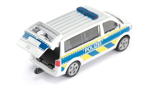 siku 1553, VW T5 Autobahnpolizei, Spielzeugauto für Kinder, Metall/Kunststoff, Silber, Öffenbare Heckklappe, Anhängerkupplung