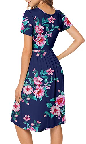 Image of DB MOON Women Summer Casual Short Sleeve Dresses Empire Waist Dress with Pockets