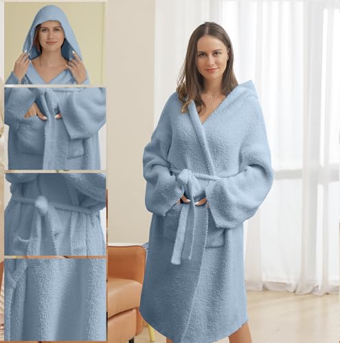 Image of bearberry Plush Hooded Bath Robe Women's Loungewear Sleep Robe Indoor Outfit