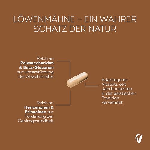 Lions Mane 2000 mg – Bio Hericium Erinaceus Extrakt 30:1 Mit +40% Beta Glucan – 180 Kapseln Löwenmähne (3 Monate) – Mit Bio-Schwarzem Pfeffer – Laborgeprüft – Vitavea