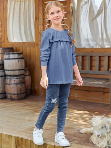 Image of Haloumoning Girls Crew Neck T Shirts Peplum Babydoll Tops Tees 4-15 Years | Girls T-Shirts, Casual Loose Tunic Tops, Cute Ruffle T Shirts, Short Sleeve Shirts, Long Sleeve Blouse