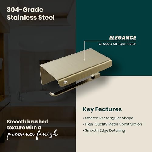 Image of USF Toilet Paper Holder for Bathroom | 304 Stainless Steel Tissue Paper Roll Holder | Bath Utilities | Square Wall Mounted Paper Holder for Restroom | Antique Finish | 3 Years Warranty