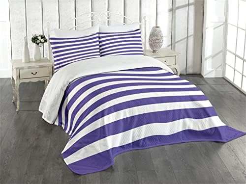 Ambesonne Striped Bedspread, Nautical Marine Style Navy Blue and White Sailor Theme Geometric Pattern Art Print, Decorative Quilted 3 Piece Coverlet Set with 2 Pillow Shams, King Size, Navy White