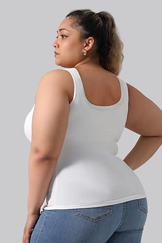 Image of Plus Size U-Back Casual Workout Tank Tops for Women with Built-in Bra, Padded Racerback Gym Athletic Yoga Tops