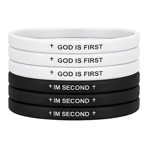 Hadnves 6 PCS GOD IS FIRST Bracelet Im Second Christian Rubber Bracelet Inspirational Bible Verses Faith Silicone Wristbands Religious Christians Encouragement Unique Gifts for Men Women Teens