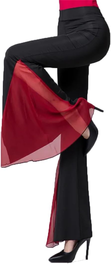 Women Elegant Wide Leg Trousers Flared Pants Dance Pants Practice Dance Performance Costume