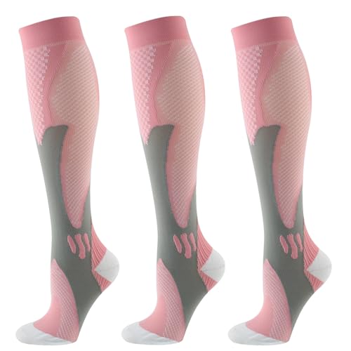 Compression Socks for Women Men Circulation Knee High 3 Pairs for Nurses, Running, Travel, Athletic