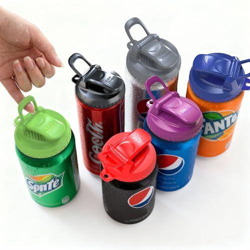 6-Pack Soda Can Lids with Handle Reusable BPA-Free Can Covers for Soda Beer & Energy Drinks Universal Fit 202/206 Cans Helps Maintain the Taste of The Beverage (Multicolored)