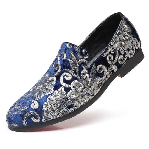 Men's Glitter Oxford Shoes Fashion Sequins Embroidered Slip-On Prom Loafers Shoes Wedding Business Party Dress Shoes