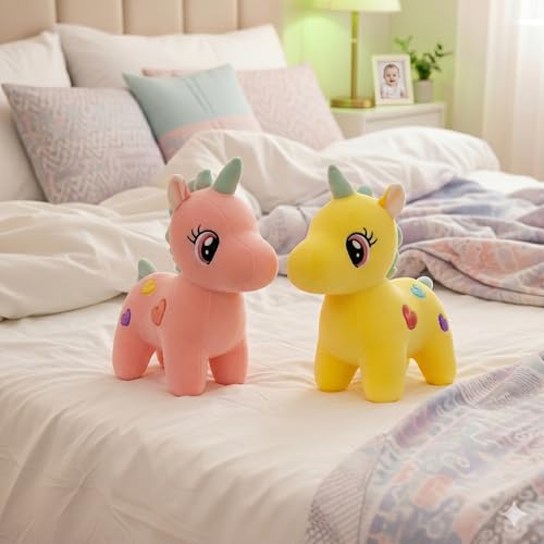 Image of HUG 'n' FEEL SOFT TOYS Pink & Yellow Unicorn Plush Soft Toy Pack of 2, 25 CM for Kids Girls Boys, Cute Stuffed Unicorn Teddy Combo, Birthday Gift & Room Decor