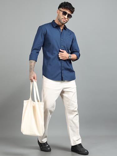Image of Men Slim Fit Solid Spread Collar Casual Shirt
