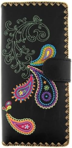 Lavishy Black Vegan Paisley Embroidered Checkbook Wallet