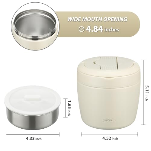 Image of Itslife 32oz Insulated Soup Thermo, Vacuum Stainless Steel Food Jar for Hot & Cold Food, Leakproof Wide Mouth Lunch Container with Spoon, White
