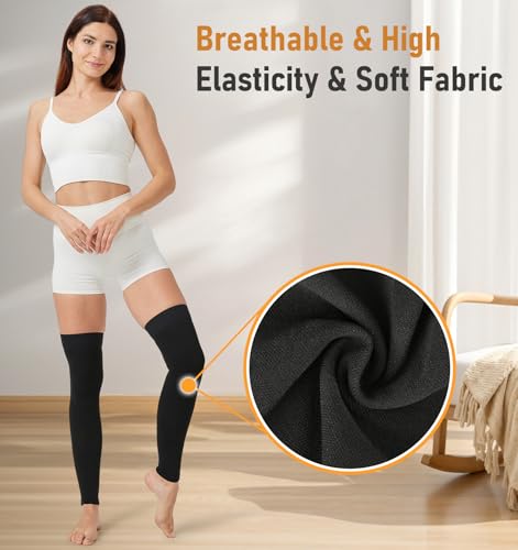 Image of NURCOM 20-30 mmHg Compression Stockings for Women & Men, Thigh High Footless Medical Compression Sleeves with Dot Silicone Band, Graduated Support Hose for Varicose Veins, Edema, DVT, Post Surgery