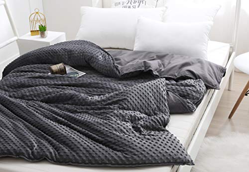 Image of F.Y.Dreams Weighted Blanket Duvet Cover 60x80 inches with 8 Ties,Zipper on Long Side /Cotton&Minky Dot, Dark Grey /Just Duvet Cover