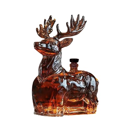 Distributeur de whisky, bouteille de vin en verre avec sculpture de cerf, carafe en verre, support à whisky, récipient amusant en forme de cerf pour liqueur, bourbon, brandy, vodka, tequila