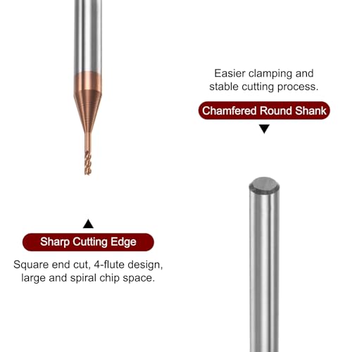 Image of HARFINGTON 2pcs Square Nose End Mill 4mm Shank 1mm x 6mm AlTiSin Coated Solid Carbide Long Reach Extended Neck 4 Flutes CNC Router Bit Milling Cutter for Stainless Steel Hardened Steel