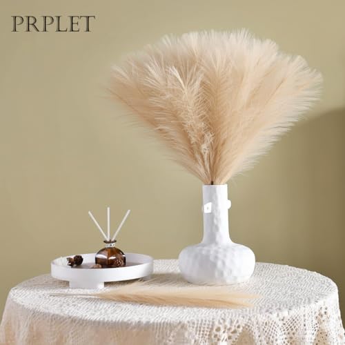Image of Faux Pampas Grass - 24 Pcs Small Artificial Flowers for Living Room Home Office and Wedding Decoration (Beige)