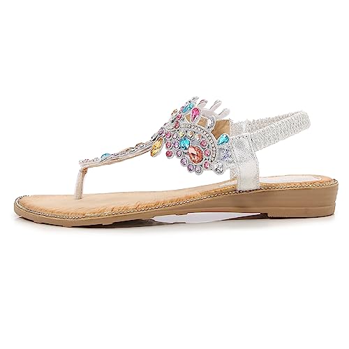 Women's Beaded Rhinestones Sandals T-Strap Bohemian Sandals Breathable Dressy Summer Shoes Outdoor3