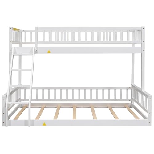 Merax Twin XL Over Queen Floor Bunk Bed with Ladder and Guardrails, Bedroom Wood Bunk Bed Frame for Kids/Teens/Youths/Adults, Space Saving & Noise Free, No Box Spring Needed, White by Merax - Image 7