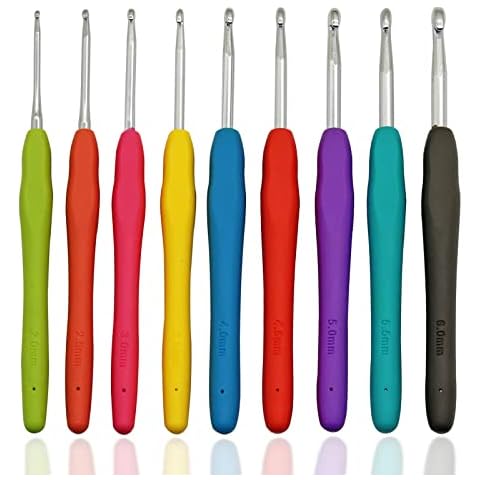 NOTIONSLAND 2-6 mm Aluminum Crochet Hooks Knitting Needles, Ergonomic Hooks Easy Rubber Grip for Crochet Beginner Cover