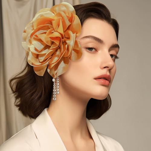 Big Flower Dainty Satin Fabric Rose Flower Brooches Large Rose Flowers Satin Lapel Brooches for Women Wedding Dinner Party Decoration 7.48 Inches (Dark champagne) by YOGEYOGE - Image 6