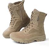 YELLOWOLF Women's Lightweight Zipper Tactical Work Boots Military Combat Motorcycle Boot For Women 8 Inch Army Desert Botas Tan 7