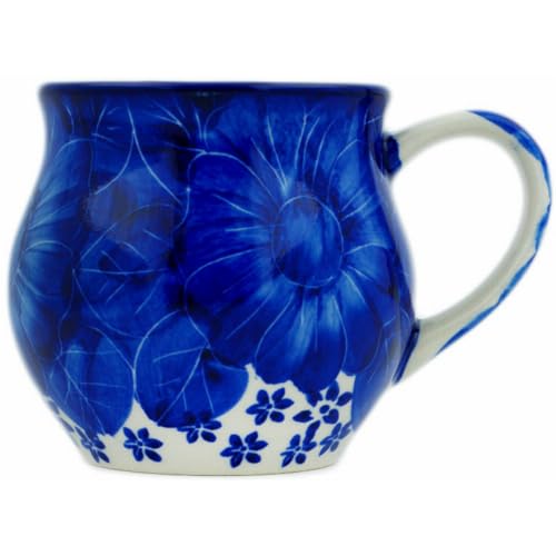 Taza artesanal Polmedia Polish Pottery 12 oz azul miniatura 1