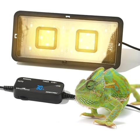 DAOTAILI LED UVB Reptile Light – Dual UVA/UVB Lamp with Dimmer, 2 UV Modes, Timer & Fan Cooling, 10W for Turtles, Lizards, Snakes, Glass or Mesh Terrariums (6500K) Cover