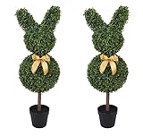 2 Pcs Bunny-Shape Boxwood Topiary – 3 ft Faux Boxwood Bunny, UV & Weather-Resistant, Lifelike Decorative Garden Sculpture for Front Porch, Patio, Lawn, Backyard & Indoor Decor
