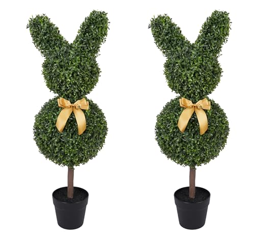 2 Pcs Bunny-Shape Boxwood Topiary 3 ft Faux Boxwood Bunny UV & Weather-Resistant Lifelike Decorative Garden Sculpture for Front Porch Patio Lawn Backyard & Indoor Decor