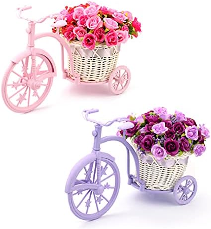 Louis Garden Nostalgic Bicycle Artificial Flower Decor Plant Stand (Pink+Purple)