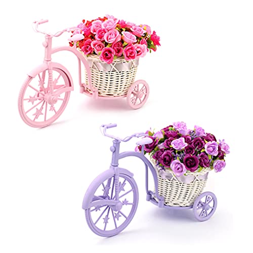 Louis Garden Nostalgic Bicycle Artificial Flower Decor Plant Stand (Pink+Purple) #TOP23