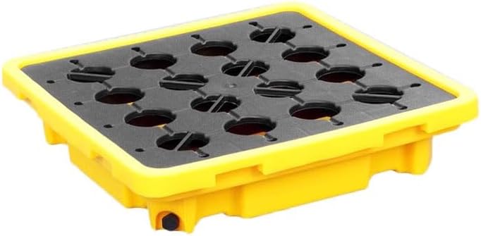 Modular Containment Platform, Industrial Nestable Small Spill Pallet with Drain, Detachable Polyethylene Grating Tray for Garage Supermarket Basement(Yellow-1 pcs,26.0x14.2x4.7in)