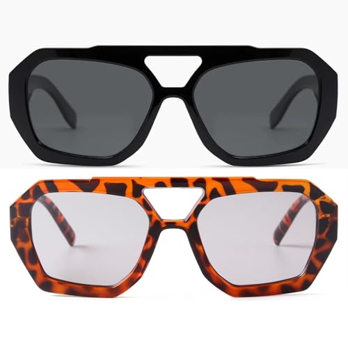 Image of ADE WU Rectangle Sunglasses for Women Men Retro 90s Sunglasses Trendy Black Tortoise Shell Glasses Y2K