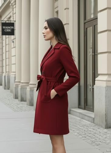 Image of CHKOKKO Women Classic Long Winter Coat Double Breasted | Knee Length Design with a Sophisticated Spread Collar and Convenient Front Pockets for All Occasions