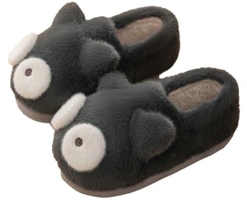 Cute Cartoon Cat Slippers Couples Unisex Indoor Winter Warm Plush House Slippers Anti-Slip Cozy Soft Sole Home Shoes Men Women Cat Ear Big Eyes