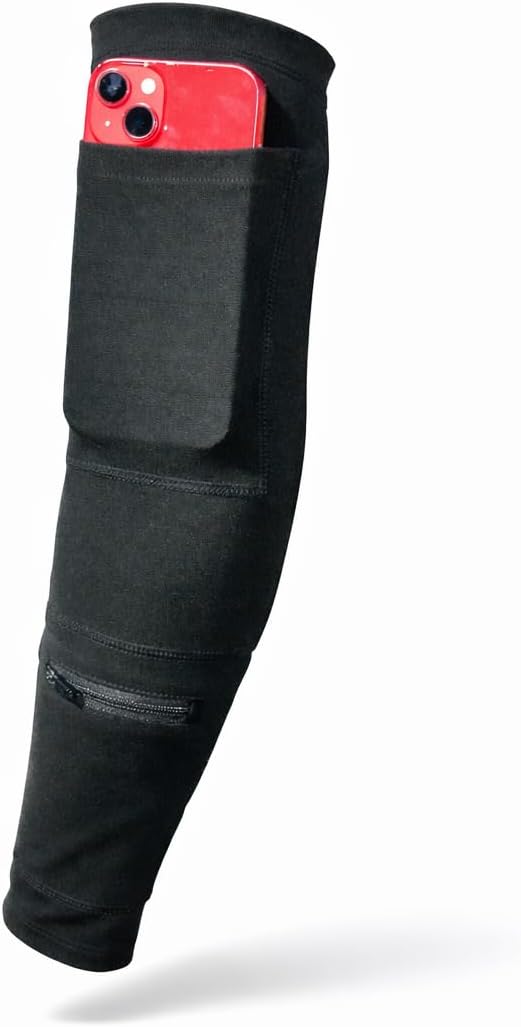 Arm Sleeve with Phone Pocket and Zipper Storage — Running Sleeve with Phone Holder for Men and Women, No-Bounce Compression Fit, Hands Free Workout Sleeve for Gym Sports and Outdoor Activities, Black