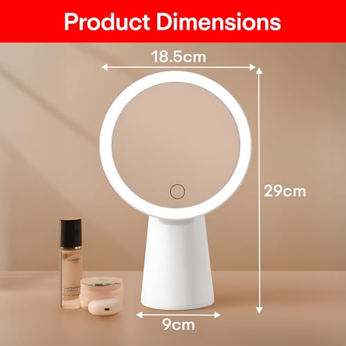 Image of Prime Pick Beauty Pro Makeup Mirror LED Light 360 Degree Rotating Vanity Mirror 3 Color Lighting Portable Lightweight Travel Mirror for Home Multipurpose Use White Pack of 1
