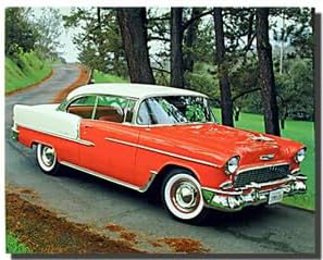 1955 Chevy Bel Air - Póster clásico rojo vintage para decoración de pared de automóvil (16 x 20)