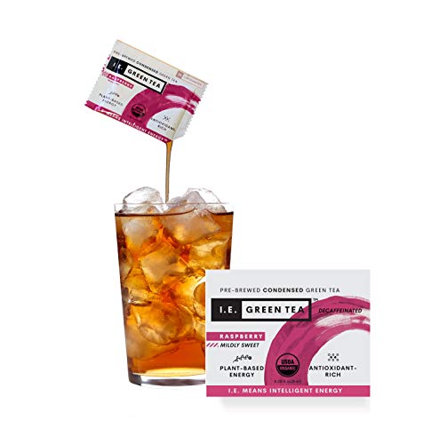 I.E. Green Tea Natural Raspberry Flavor Green Tea, Deaffeinated — Pure, Instant, Liquid Tea Concentrate (4 Boxes of 8 Packets)