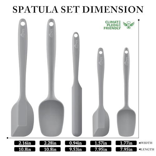 Image of HOTEC Food Grade Silicone Rubber Spatula Set Kitchen Utensils for Baking, Cooking, and Mixing High Heat Resistant Non Stick Dishwasher Safe BPA-Free Multicolor Set of 5 (Grey)