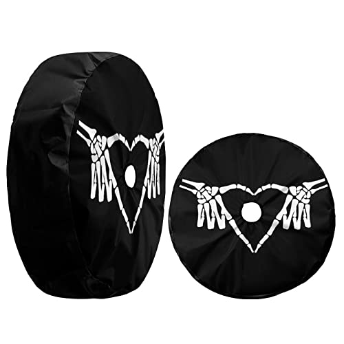 Image of Delerain Spare Tire Cover with Backup Camera Hole White Hand Bone Skull Wheel Covers Waterproof Dust-Proof UV Sun Universal Fit for Trailer RV SUV Truck (17 Inch for Diameter 31 inch-33 inch)