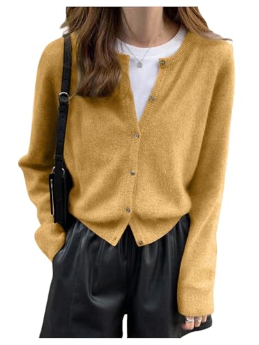 Image of SHENHE Women's Crewneck Button Down Long Sleeve Cardigan Loose Casual Sweater Top