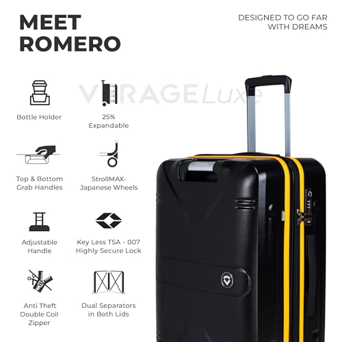 Image of Verage Luxe Romero Set of 2 (M+L) Polycarbonate Hard Shell Luggage with TSA Lock, Lightweight Trolley Suitcase with Double Spinner Wheels, 5-Year International Warranty (24 /28,Sunset Noir)