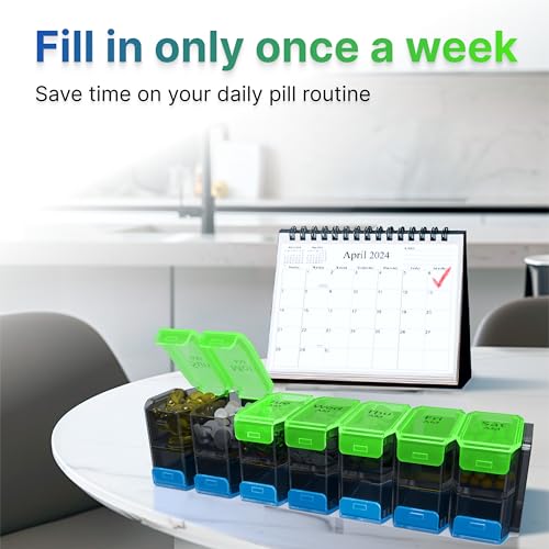 Image of Extra Large Pill Organizer 2 Times a Day - XL Pill Box 7 Day with Big AM /PM Compartments - Fits Large Vitamins, Supplements & Gummies, for 7 or 14-Day Use, Color-Coded, Senior-Friendly, No Spills