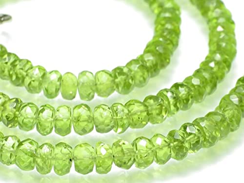 Collar de plata de ley 925 hecho a mano con cuentas de 4 mm de color verde con peridoto Rondelle, facetado de 17 pulgadas para hombres y mujeres.
